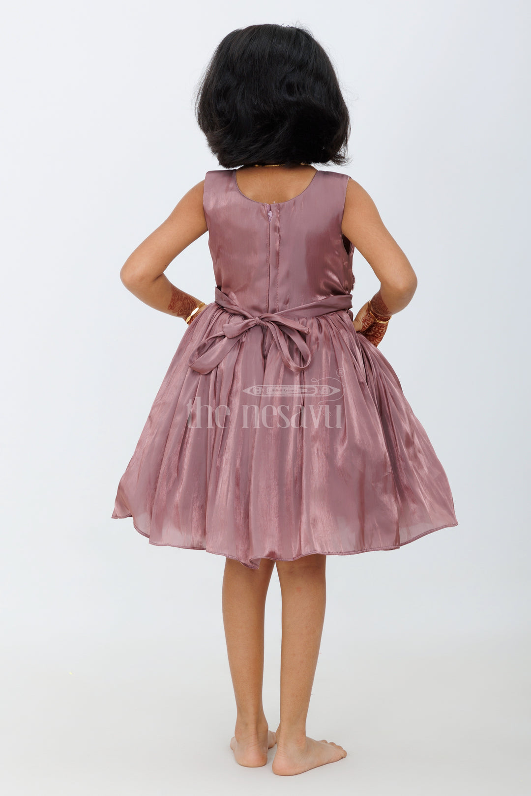 Girls Party Wear Pink Organza Frock with Embellished Bodice and Flared Skirt in Elegant party wear pink frock Look
