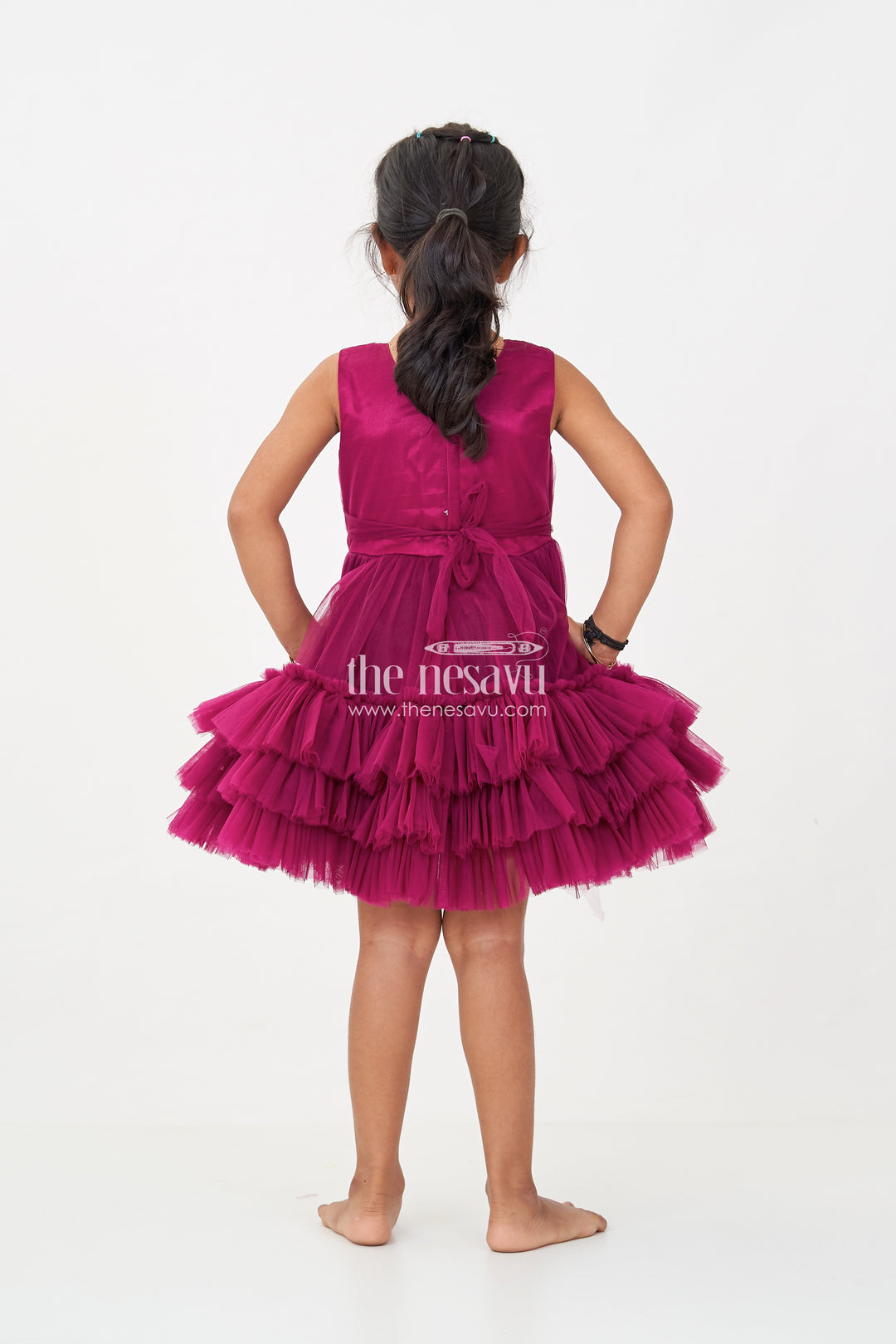 Girls Elegant Purple Cocktail Party Dress with Ruffled Layers and Sequin Embellishments