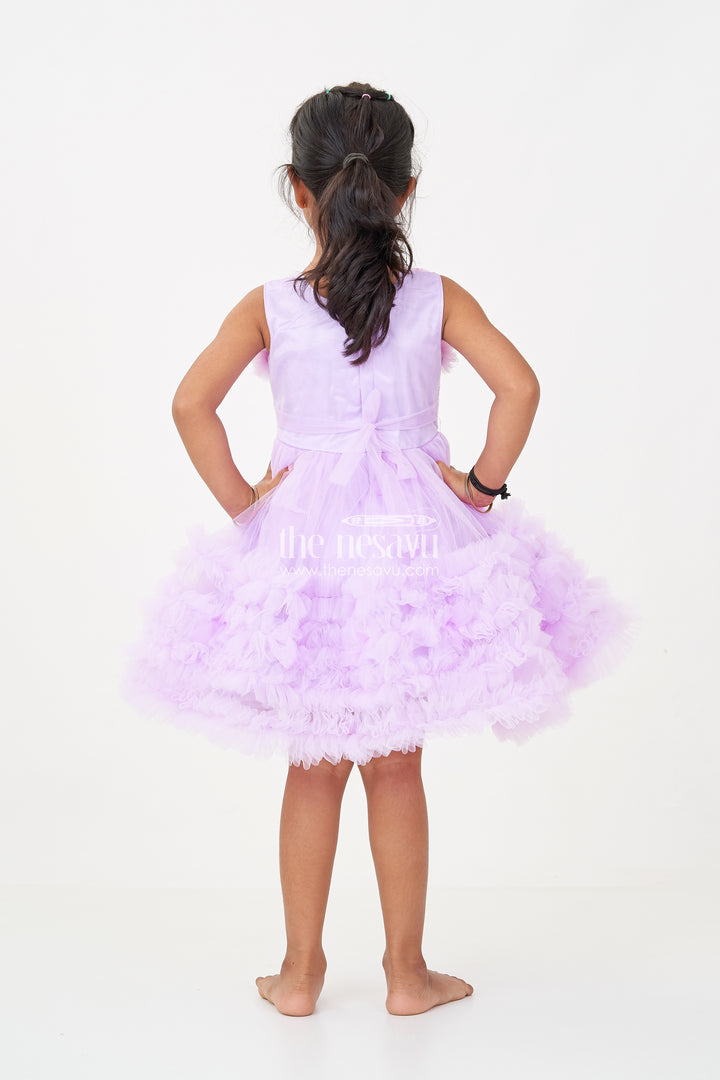 Elegant Purple Short Party Frock for Girls with Sequin Bodice and Ruffled Layers