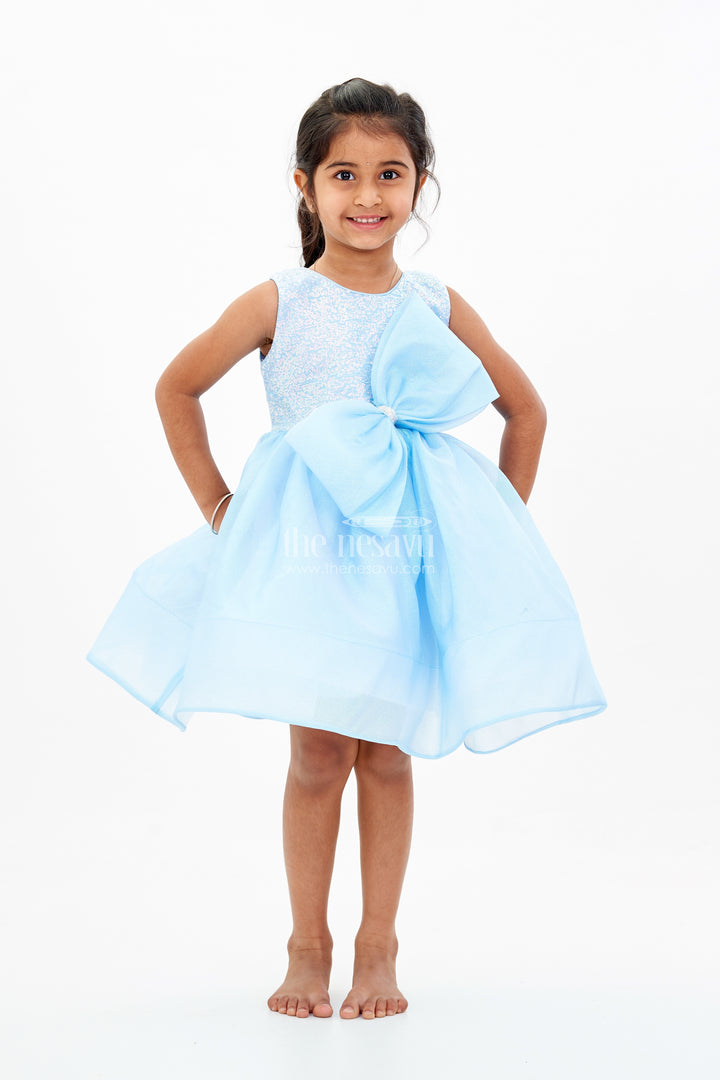 Magical Pari Frock for Girls with Shimmering Blue Net and Oversized Bow
