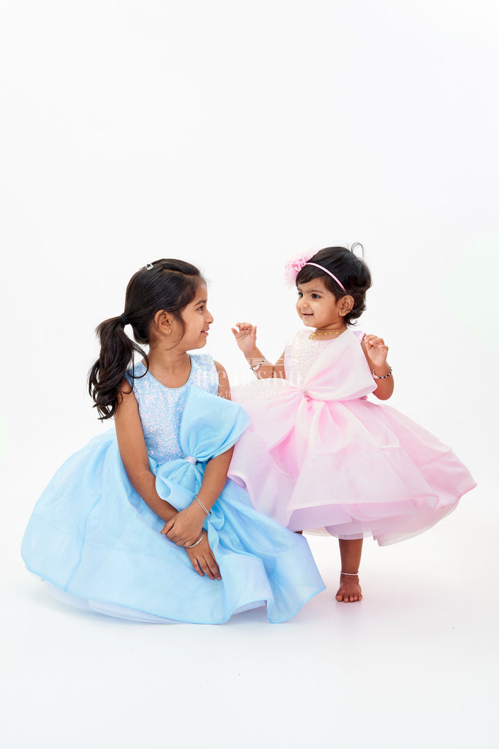 Magical Pari Frock for Girls with Shimmering Blue Net and Oversized Bow