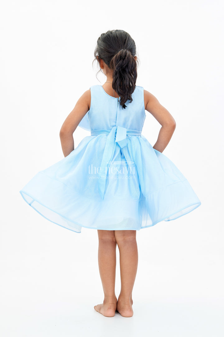 Magical Pari Frock for Girls with Shimmering Blue Net and Oversized Bow