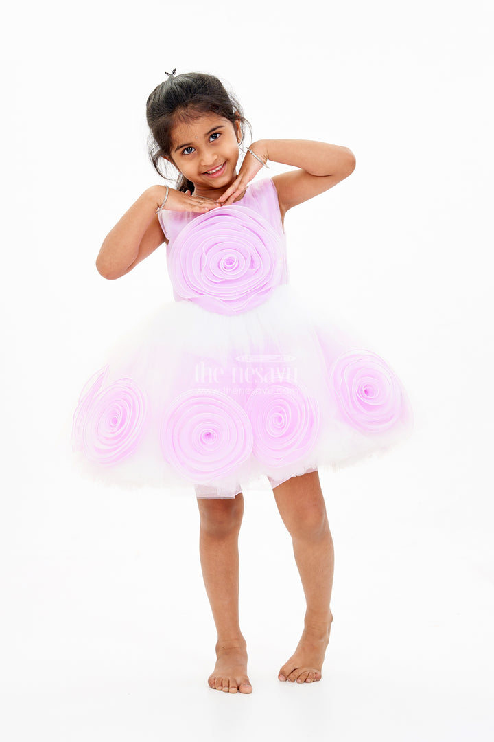 Charming Purple Frock for Girls with Floral Net Embellishments and Layered Tulle