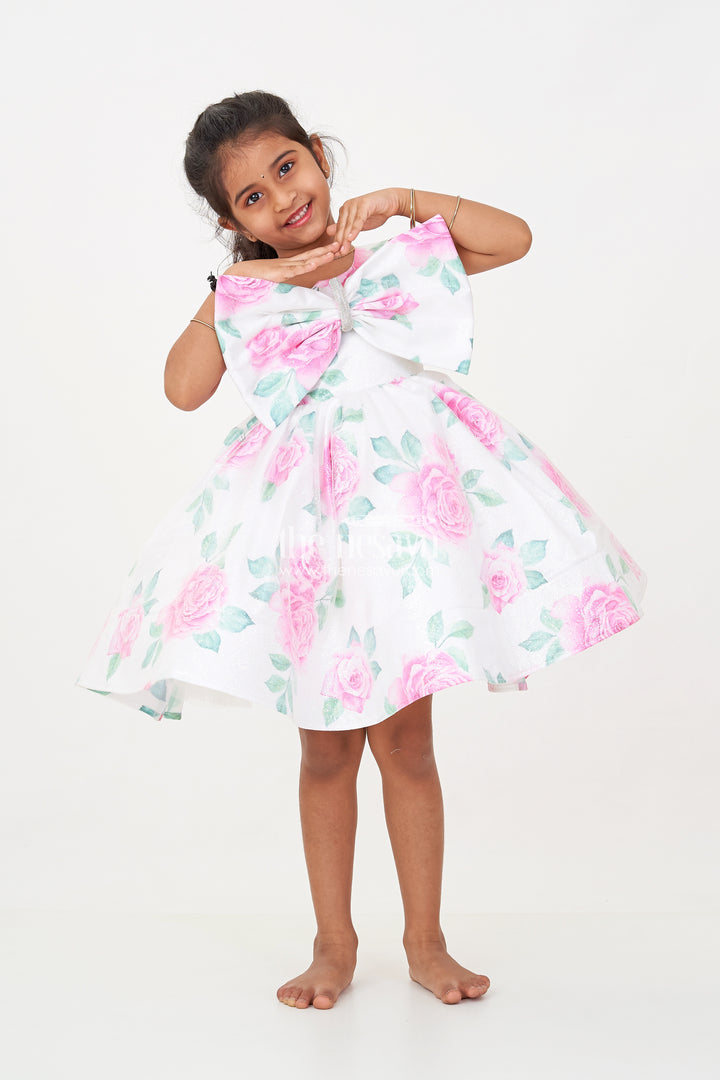 Baby Girls Lavender Party Dress in Organza Shimmer with Digital Floral Print and Bow Accent
