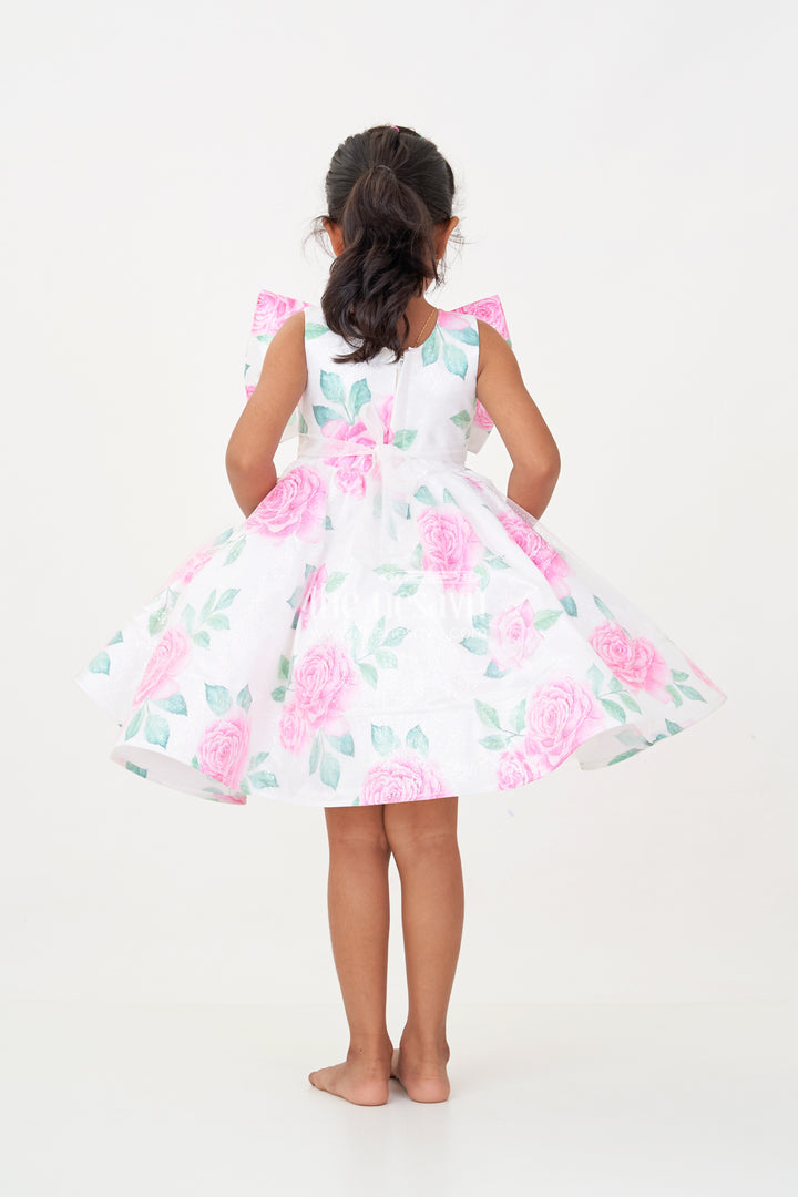 Baby Girls Lavender Party Dress in Organza Shimmer with Digital Floral Print and Bow Accent