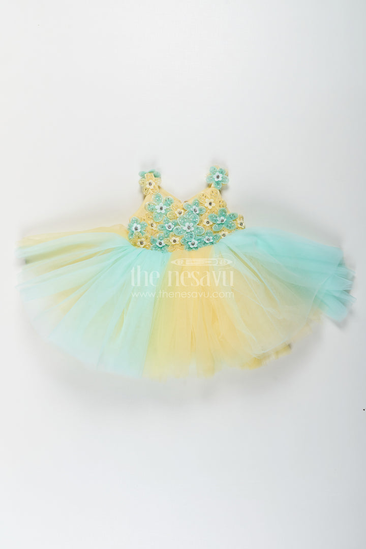 Reception Dress Frock for Girls in Soft Net with Floral Brooch Embellished Yoke and Tulle Layers