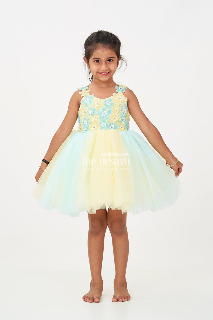 Reception Dress Frock for Girls in Soft Net with Floral Brooch Embellished Yoke and Tulle Layers