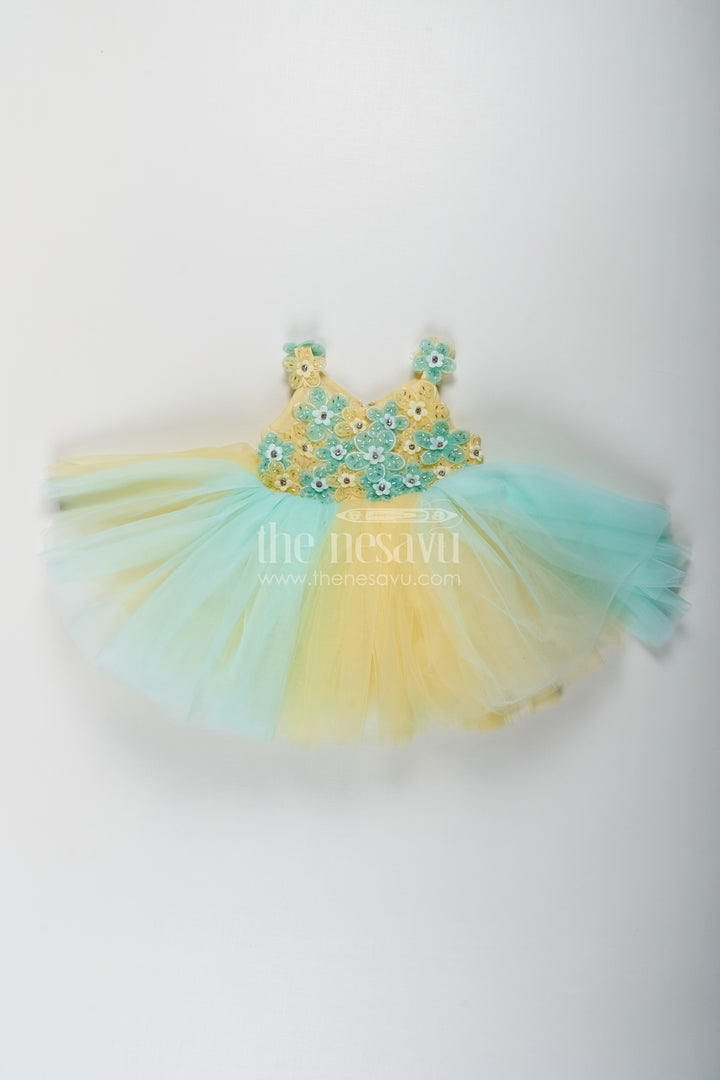 Reception Dress Frock for Girls in Soft Net with Floral Brooch Embellished Yoke and Tulle Layers