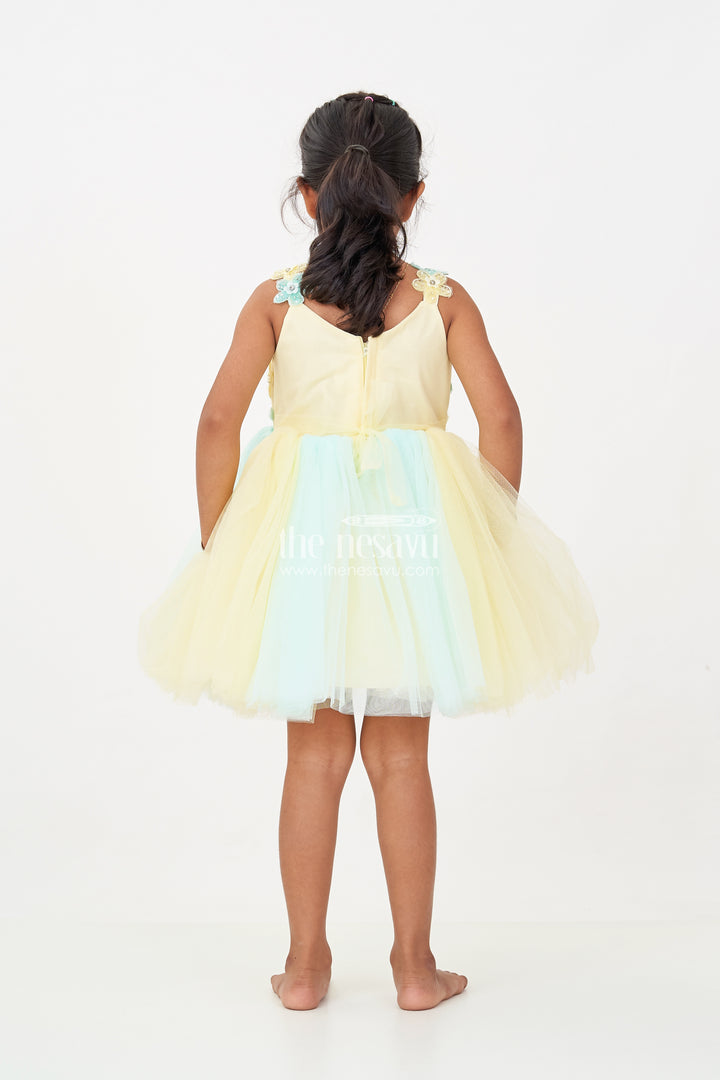 Reception Dress Frock for Girls in Soft Net with Floral Brooch Embellished Yoke and Tulle Layers