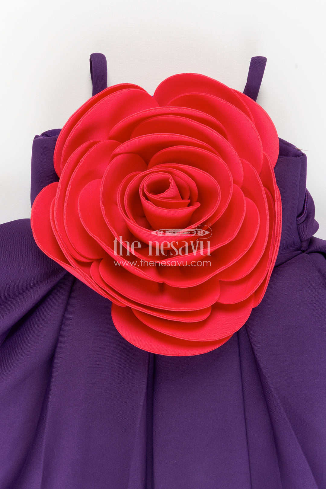 Girls Purple Scuba frock new pattern with Oversized Red Rose and Box Pleated Skirt