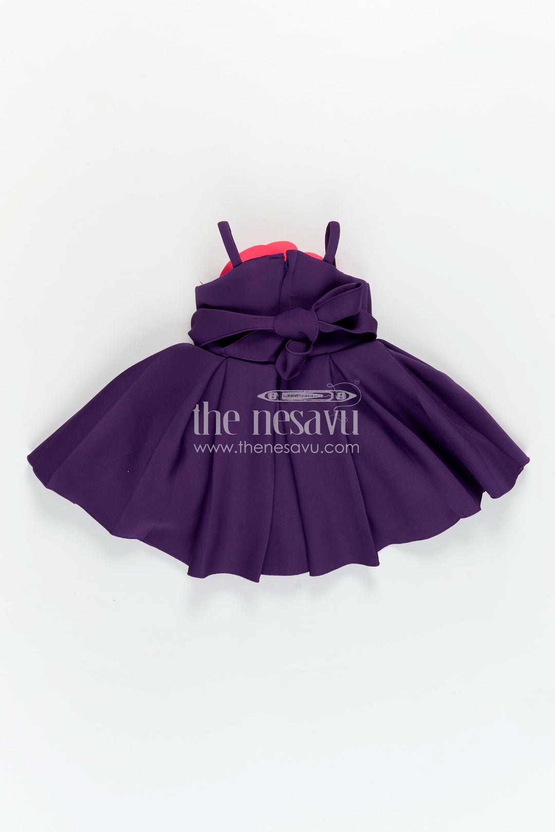 Girls Purple Scuba frock new pattern with Oversized Red Rose and Box Pleated Skirt
