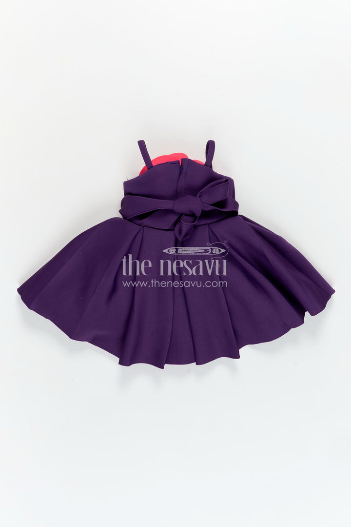 Girls Purple Scuba frock new pattern with Oversized Red Rose and Box Pleated Skirt