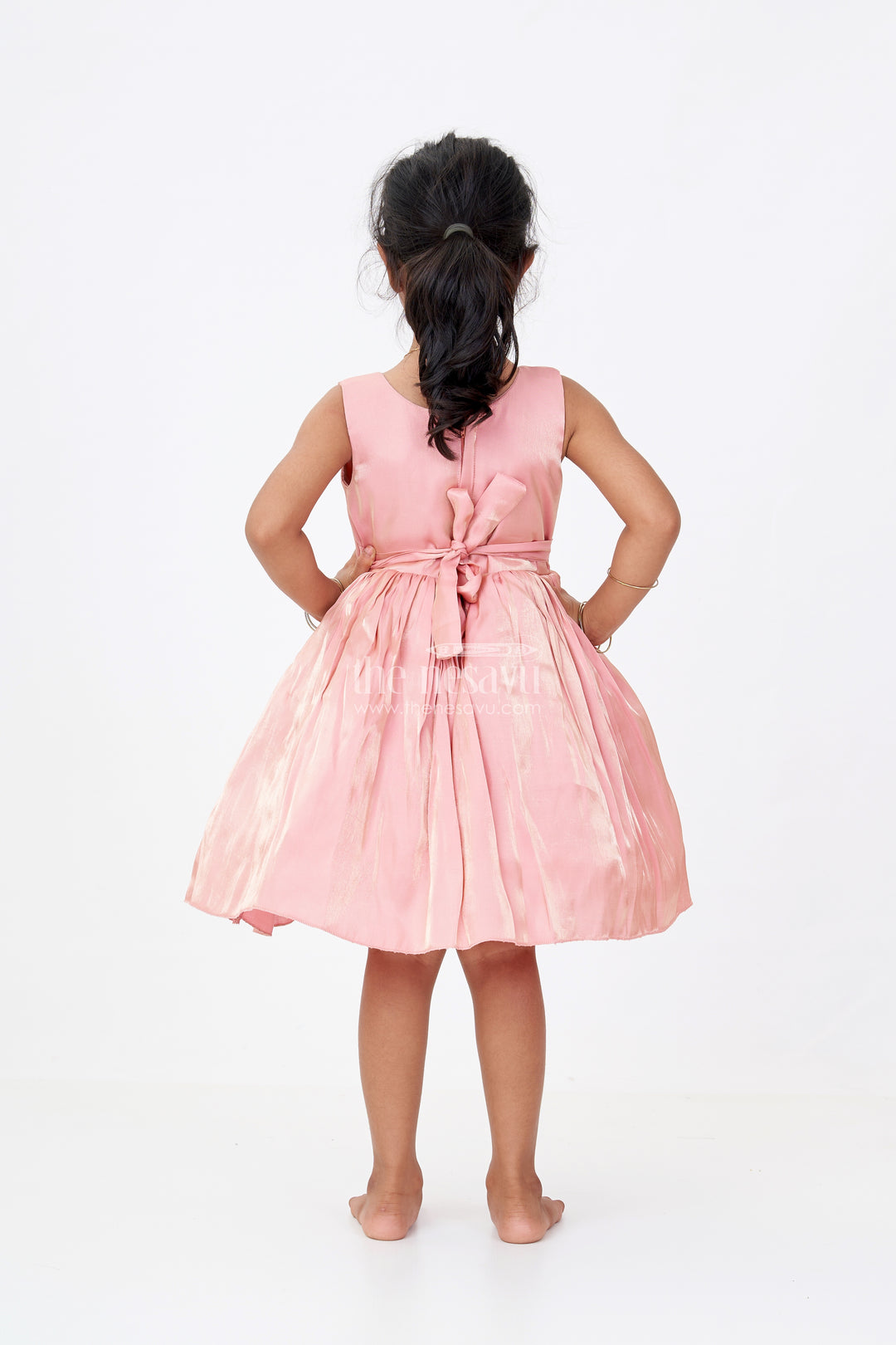 Girls Floral Party Dress in Glazed Organza with Oversized Textured Flower and Elegant Flared Silhouette