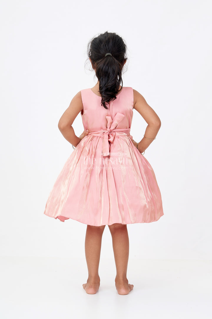 Girls Floral Party Dress in Glazed Organza with Oversized Textured Flower and Elegant Flared Silhouette