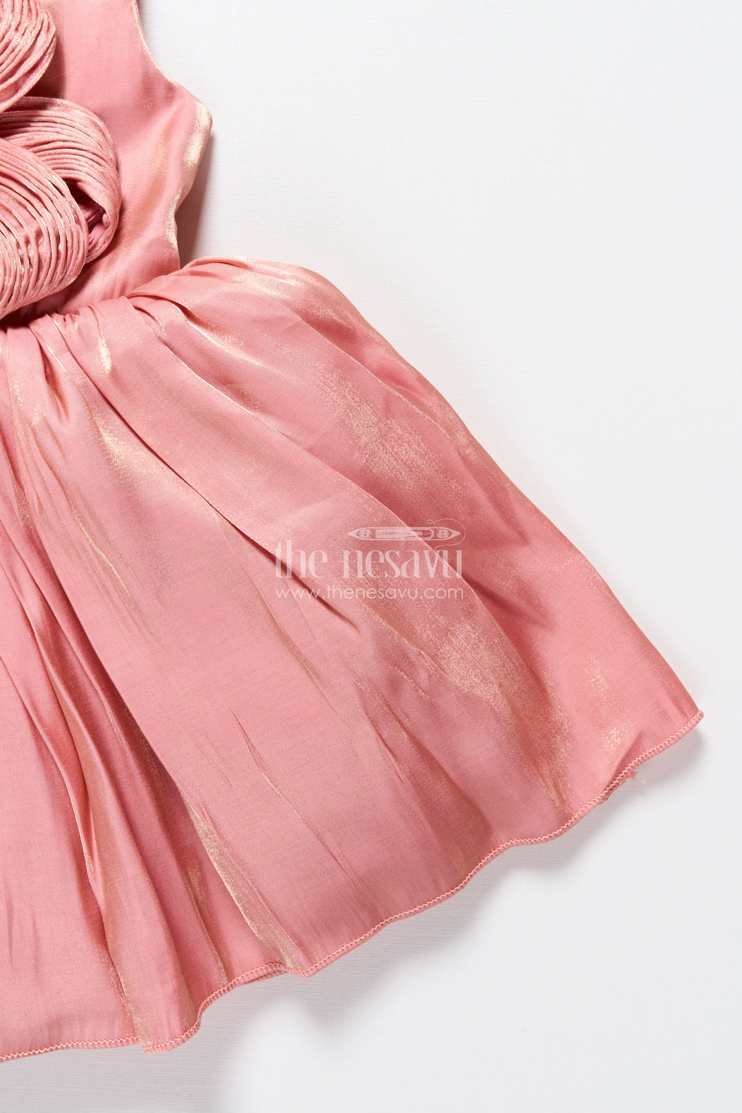 Girls Floral Party Dress in Glazed Organza with Oversized Textured Flower and Elegant Flared Silhouette