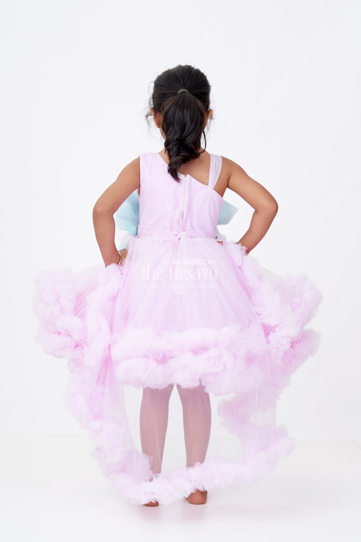 Girls Pari Wali Frock in Soft Plain Net with 3D Flower Embellishment and Layered Ruffle Design for Magical Moments
