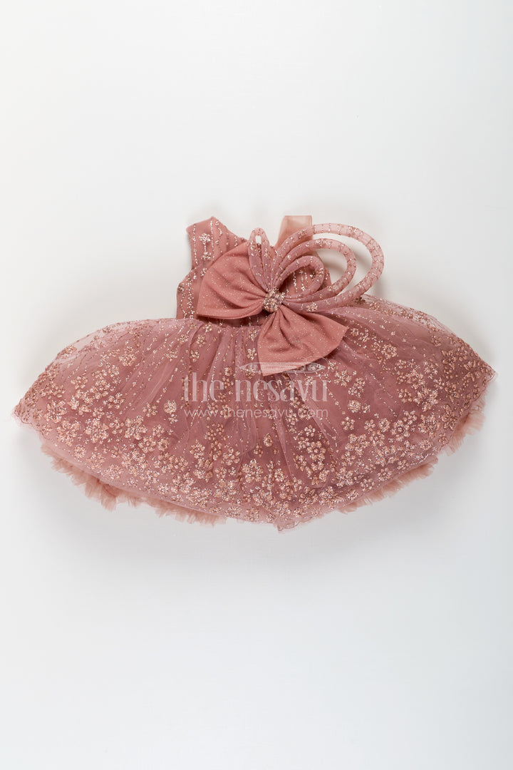 Girls Short Frock Design in Soft Net with Designer Embroidery and Statement Bow Embellishment