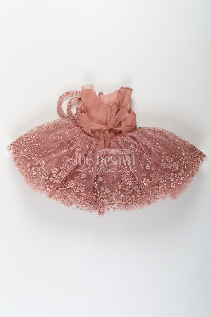 Girls Short Frock Design in Soft Net with Designer Embroidery and Statement Bow Embellishment