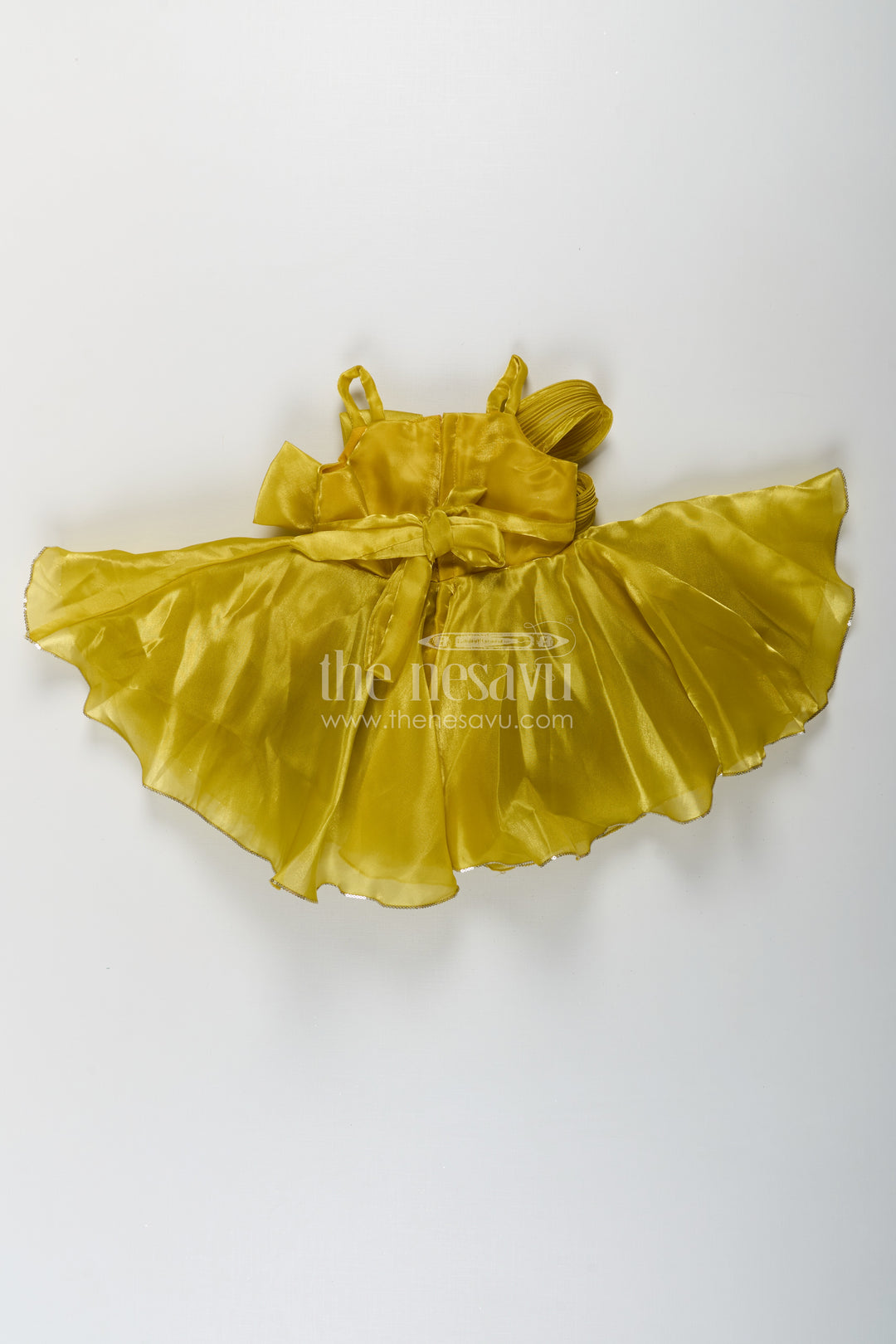 Girls Trendy Frock in Glossy Satin with Floral Waist Embellishment and Flowy Asymmetrical Hem