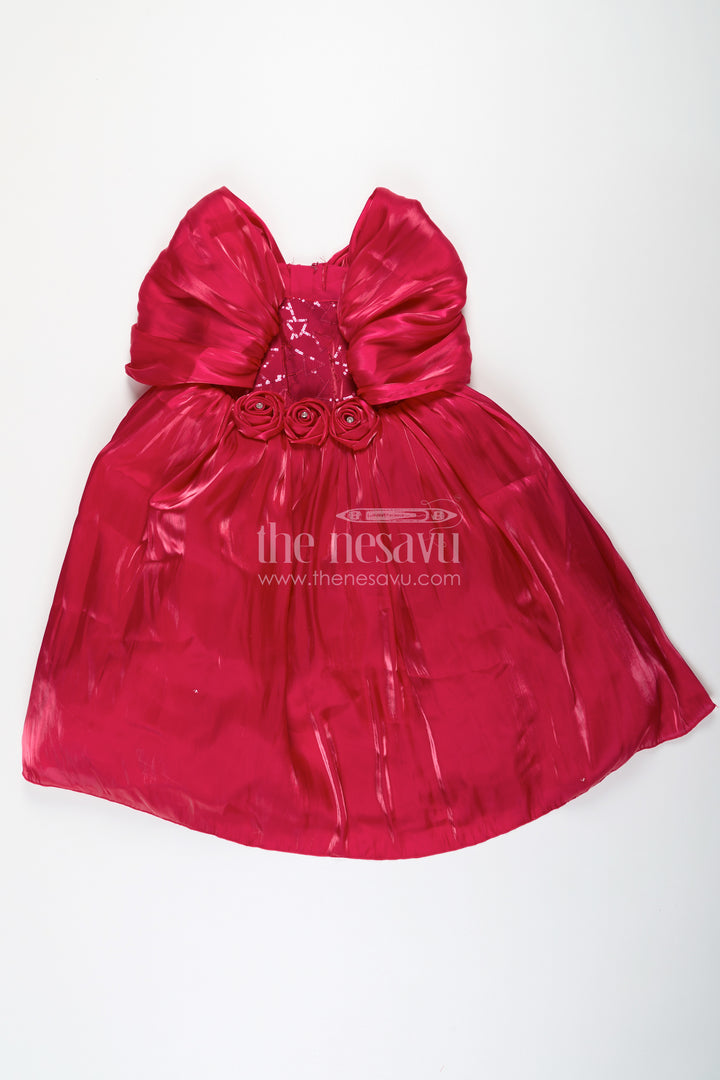Baby Frock for First Birthday in Rich Glaze Organza with Sequin Embellished Yoke and Rosette Detailing