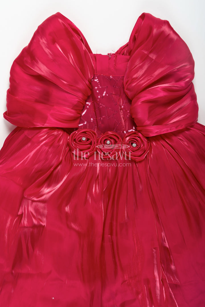 Baby Frock for First Birthday in Rich Glaze Organza with Sequin Embellished Yoke and Rosette Detailing