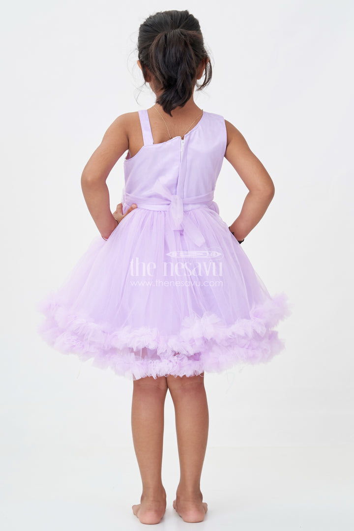 Purple Colour Princess Dress for Girls in Net with Glitter Bow and Shimmering Sequins