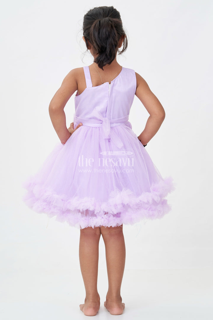 Purple Colour Princess Dress for Girls in Net with Glitter Bow and Shimmering Sequins