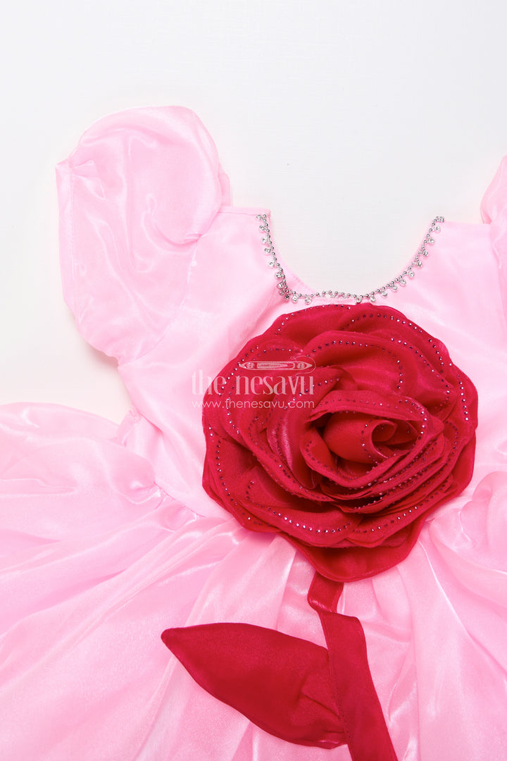 Baby girl satin party frock with 3D flower for birthdays and photoshoots