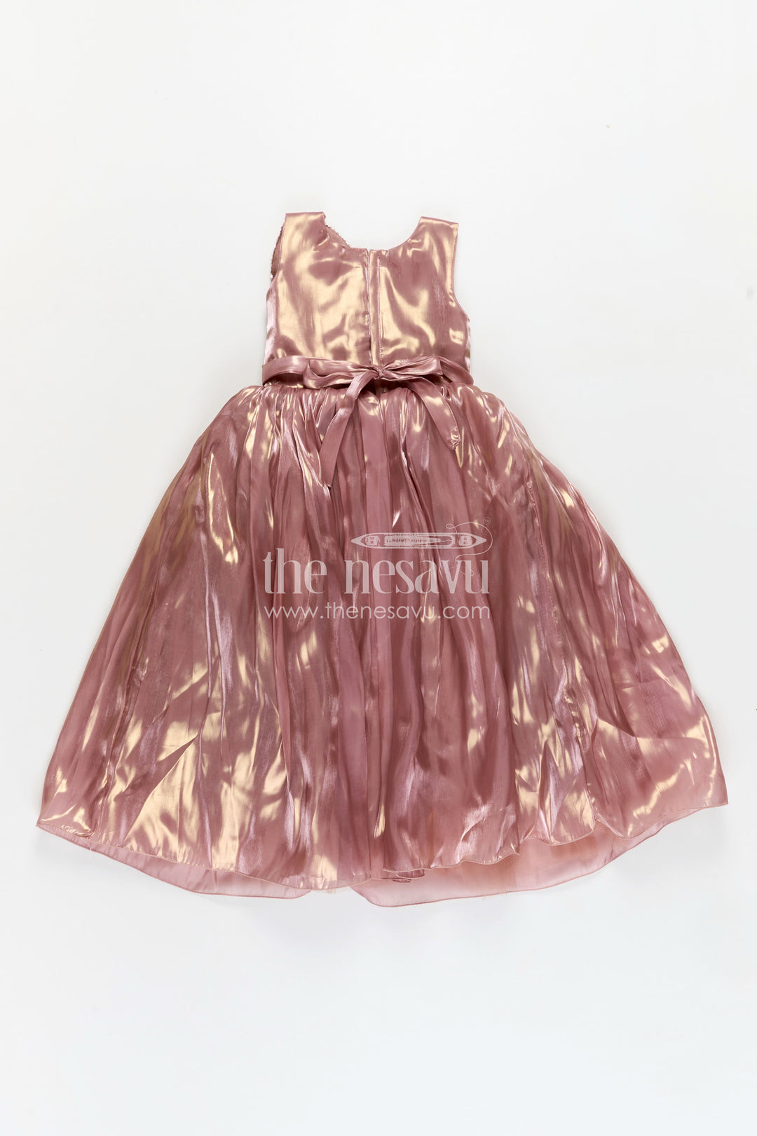 Girls Long Organza Gown with Sequins and Floral Motif long frock for reception in Glossy Bronze