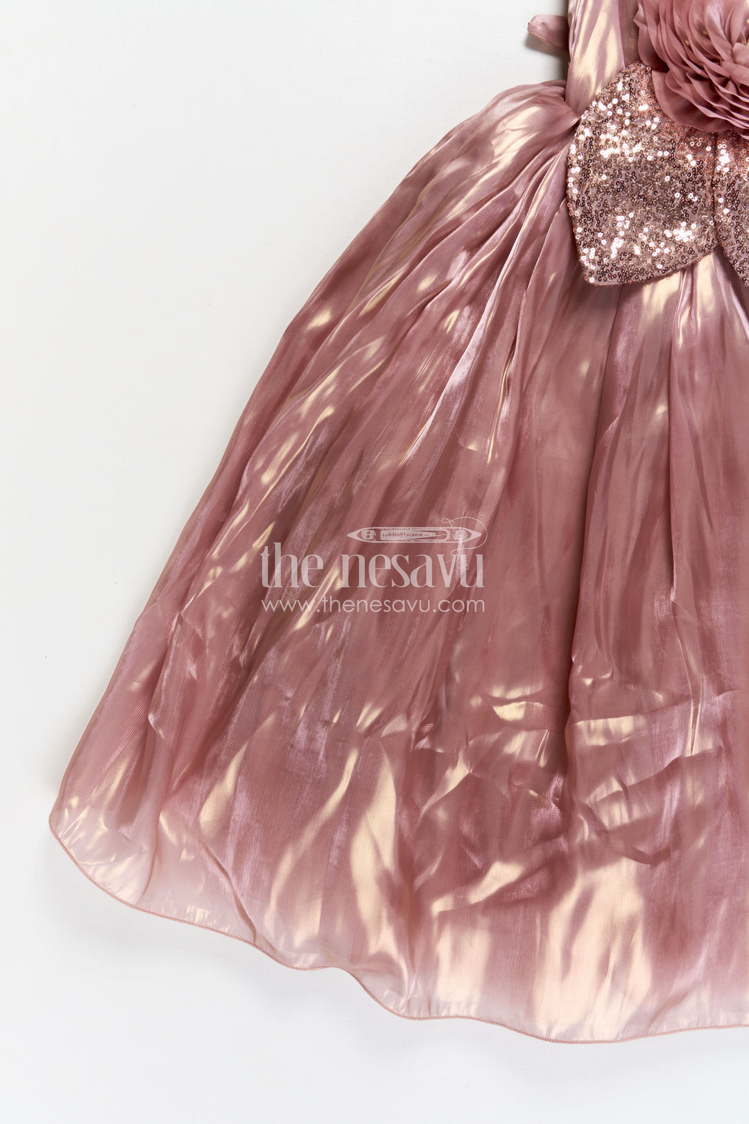 Girls Long Organza Gown with Sequins and Floral Motif long frock for reception in Glossy Bronze