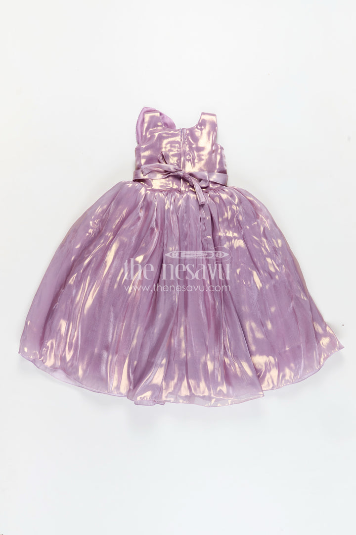 Girls Lavender Organza latest design long frock with Sequin Leaves and 3D Floral Appliqué