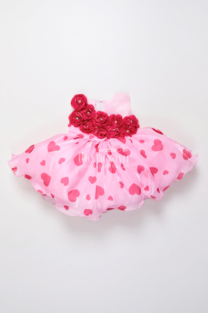Pink satin party frock with floral embellished yoke