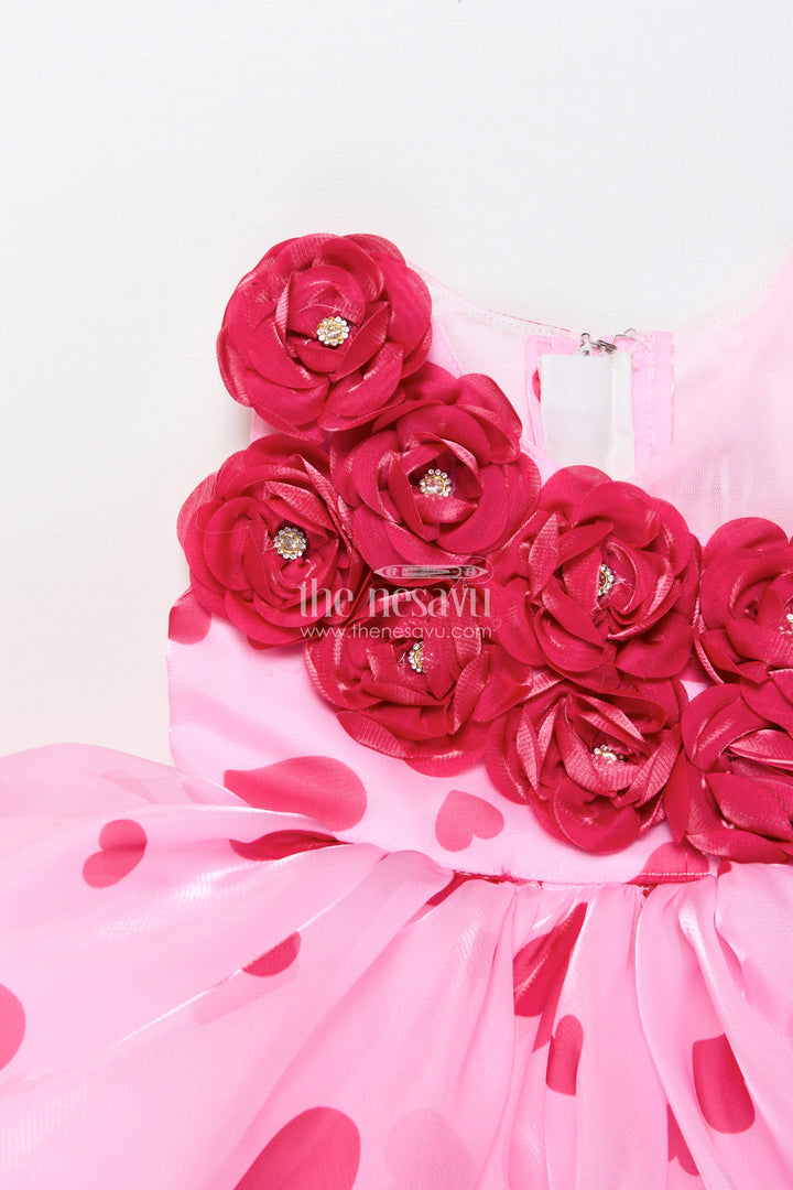 Pink satin party frock with floral embellished yoke