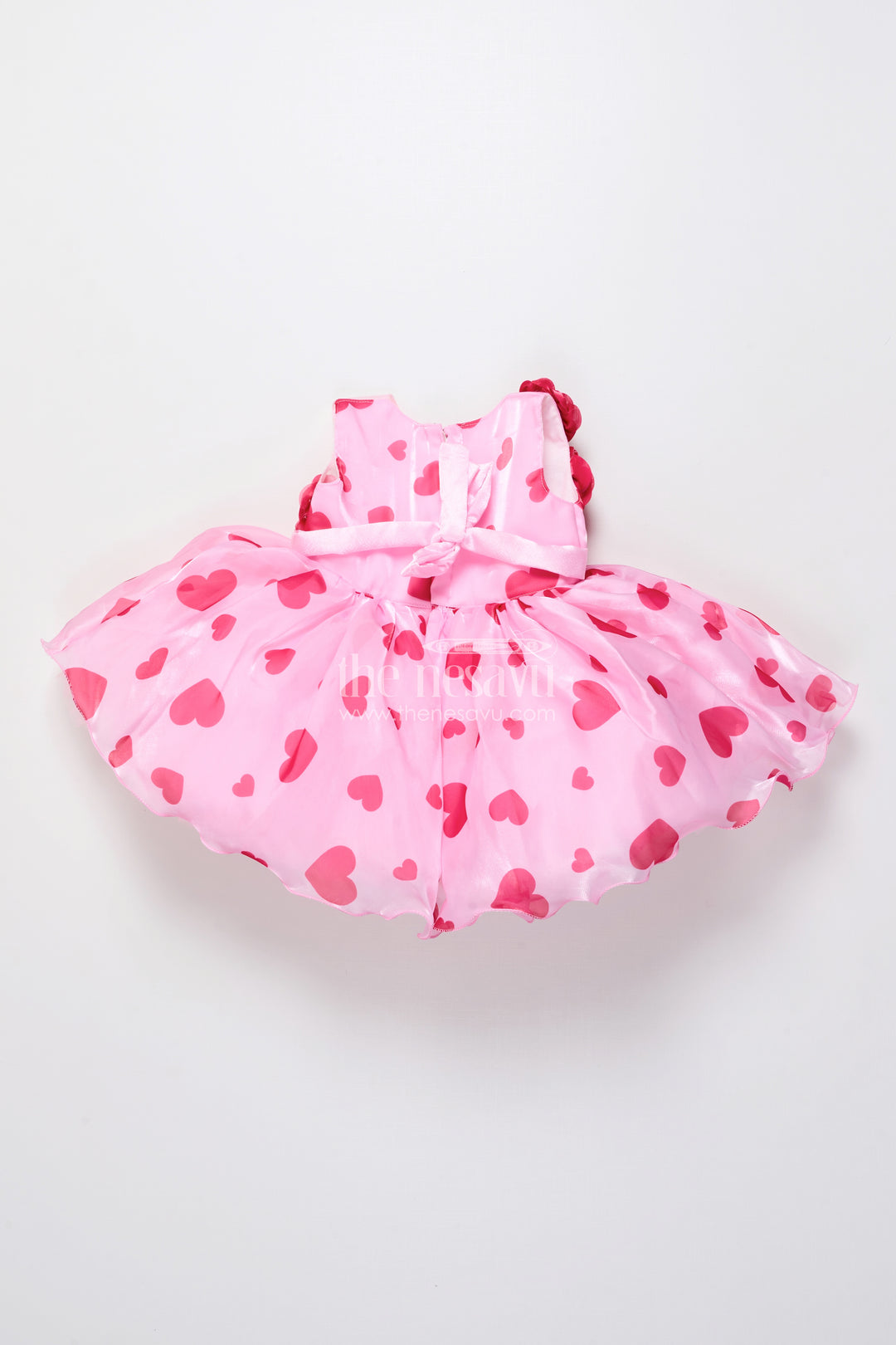 Pink satin party frock with floral embellished yoke