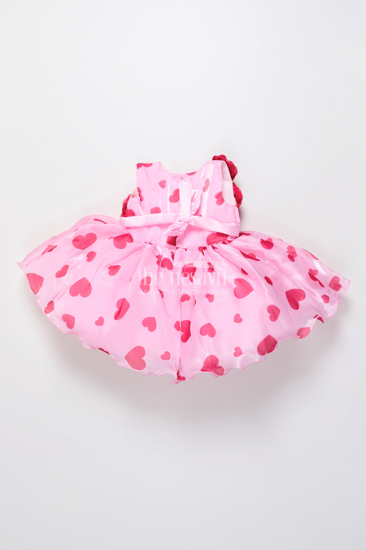 Pink satin party frock with floral embellished yoke