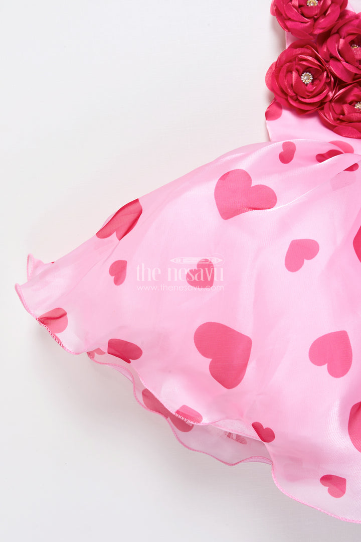 Pink satin party frock with floral embellished yoke