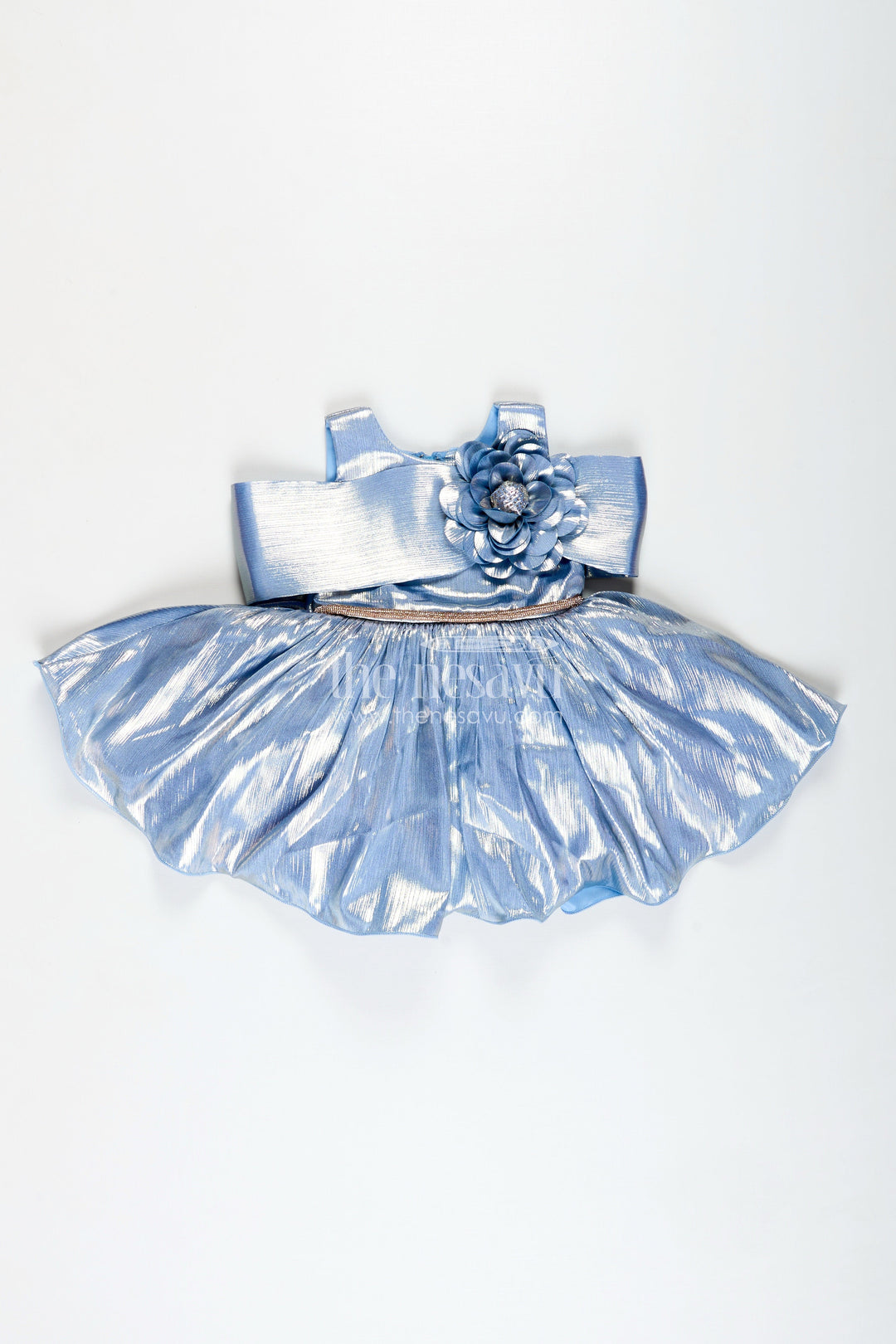 Birthday frock for girls with shimmer finish and floral detailing
