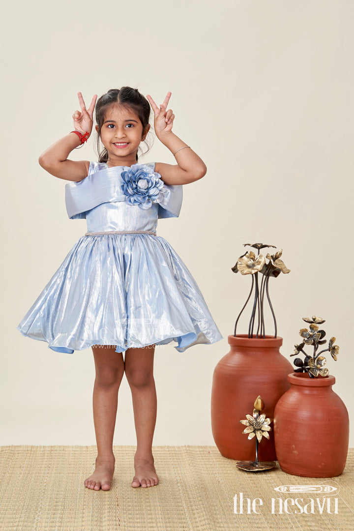 Birthday frock for girls with shimmer finish and floral detailing