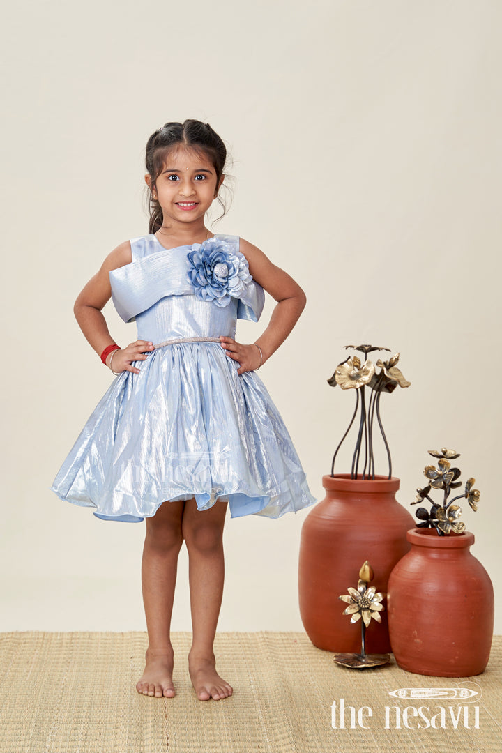 Birthday frock for girls with shimmer finish and floral detailing