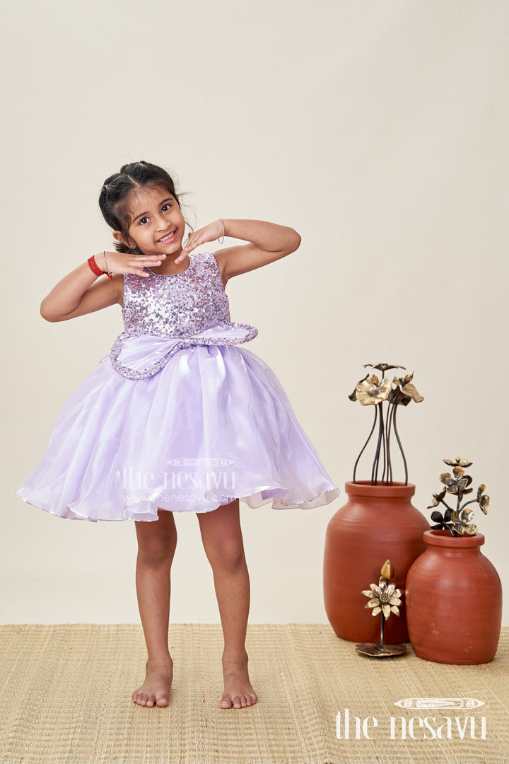 Lavender Party Frock For Girls Sequin Yoke Organza Dress For Birthdays