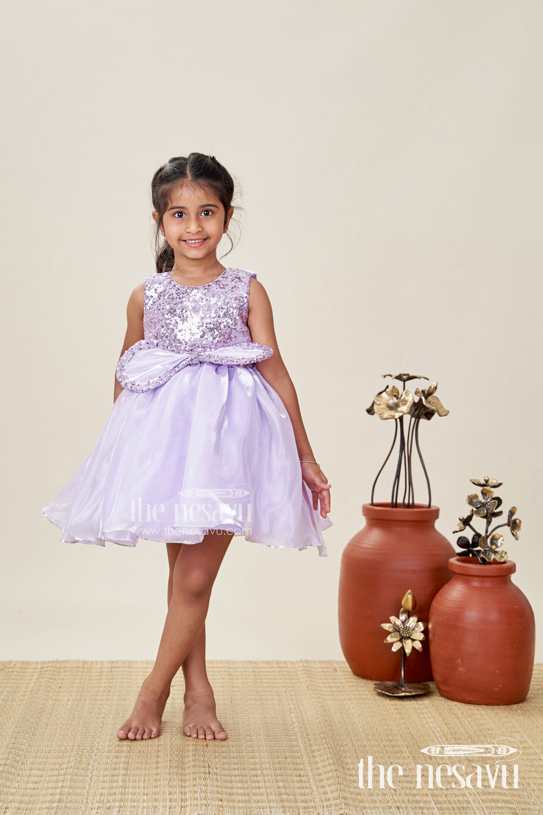 Lavender Party Frock For Girls Sequin Yoke Organza Dress For Birthdays
