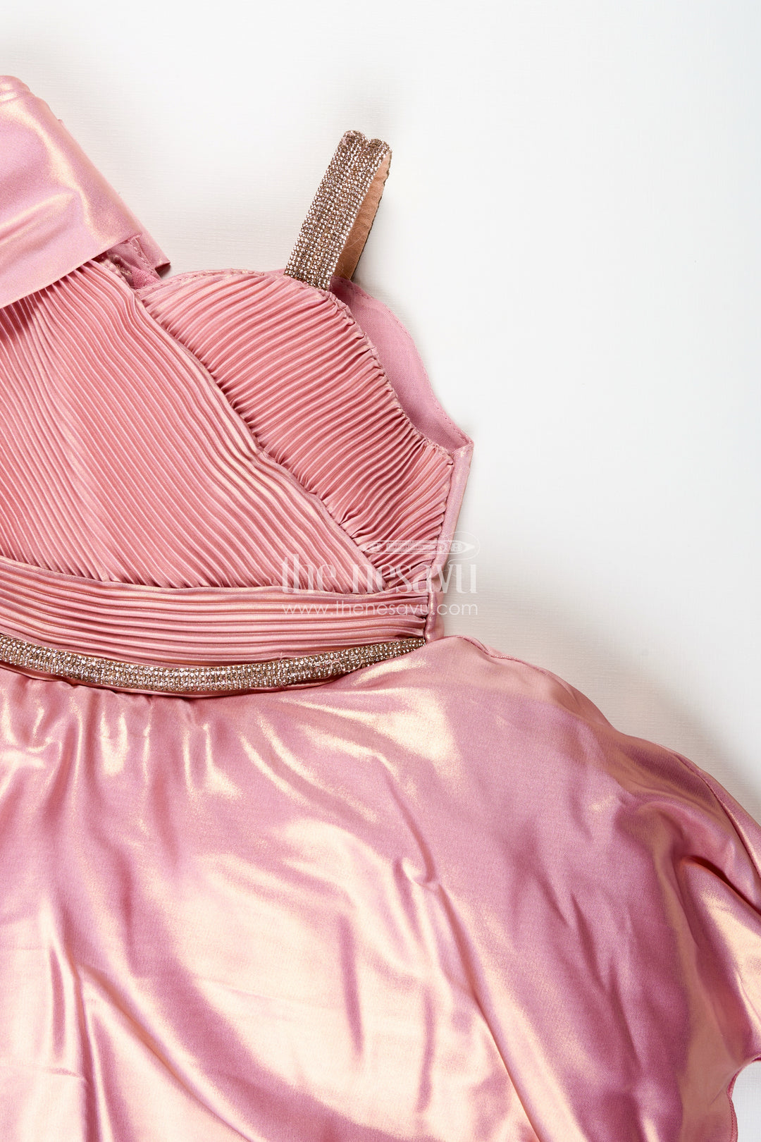Rose Gold Party Frock For Girls Organza Dress With One-Shoulder Drape