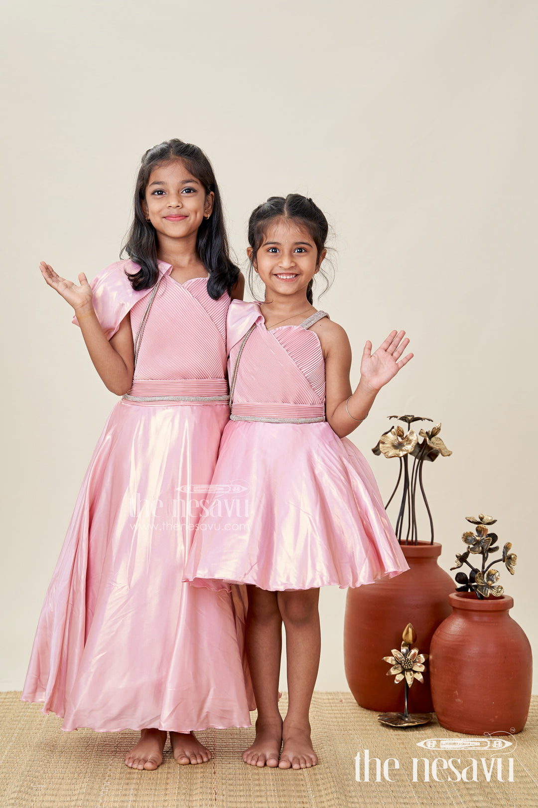 Rose Gold Party Frock For Girls Organza Dress With One-Shoulder Drape