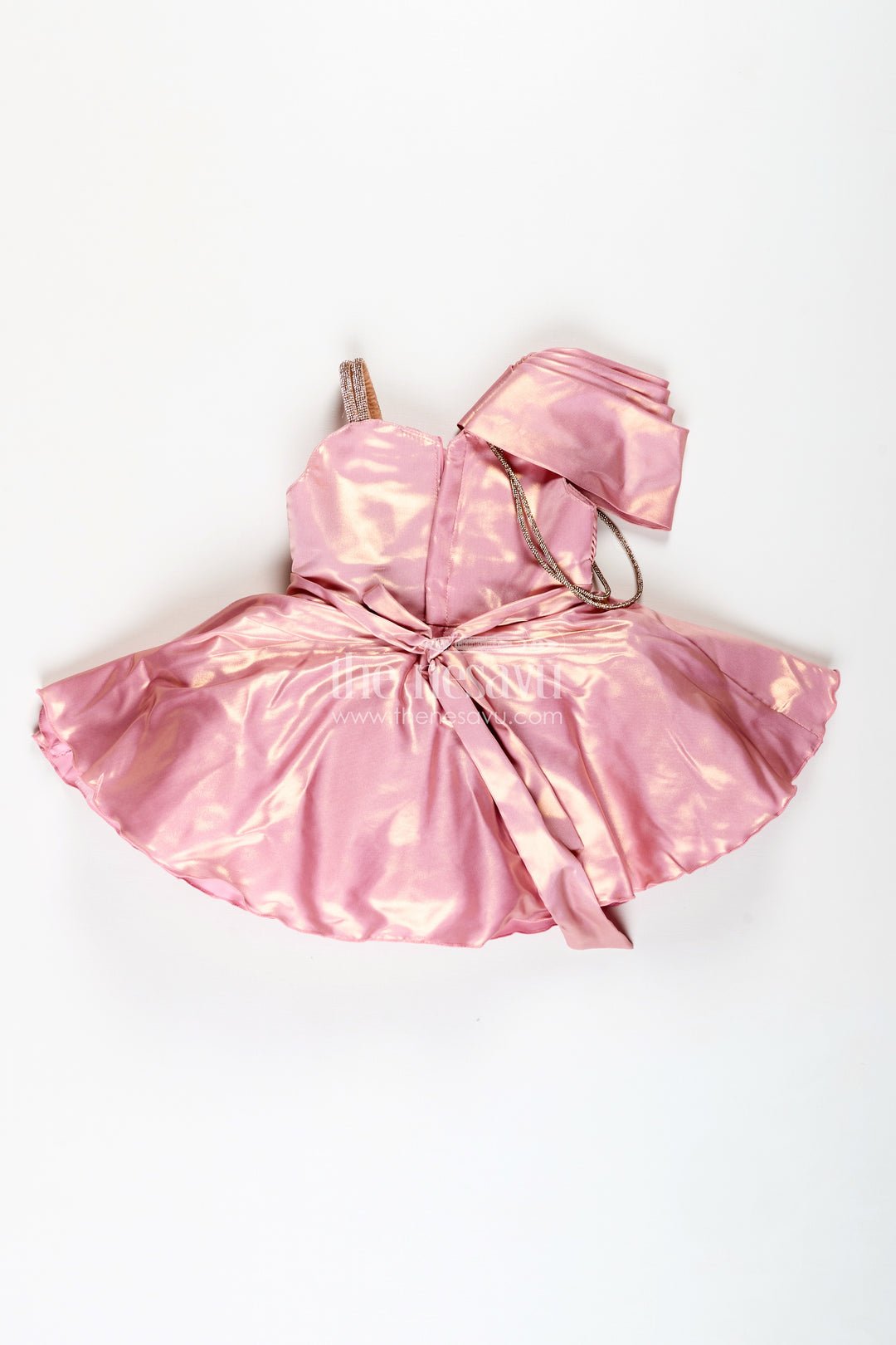 Rose Gold Party Frock For Girls Organza Dress With One-Shoulder Drape