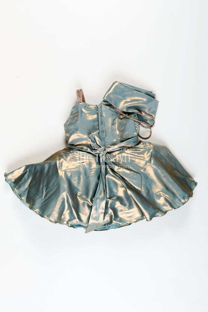 Girls Green Party Frock In Glaze Organza With Shimmer Finish