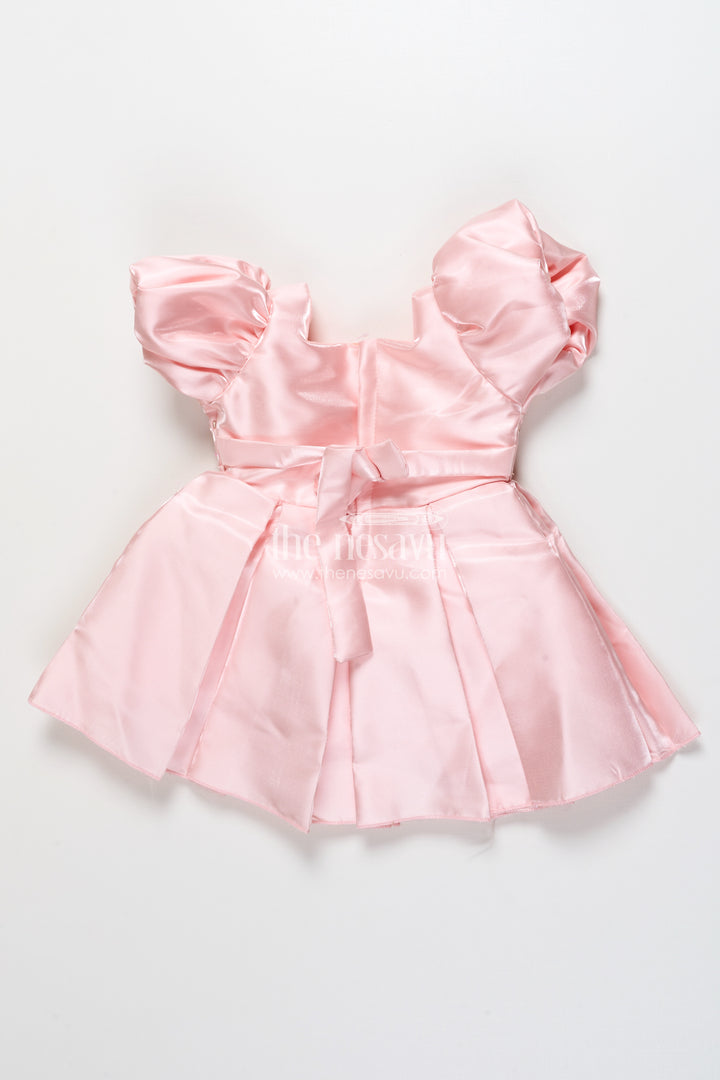 Girls Satin Party Frock with Puff Sleeves and Pleated Skirt