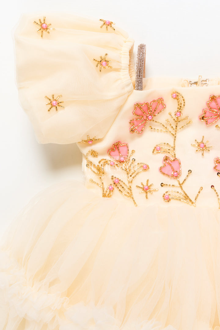 Baby girl frock with embroidered satin bodice for birthdays and milestone photos