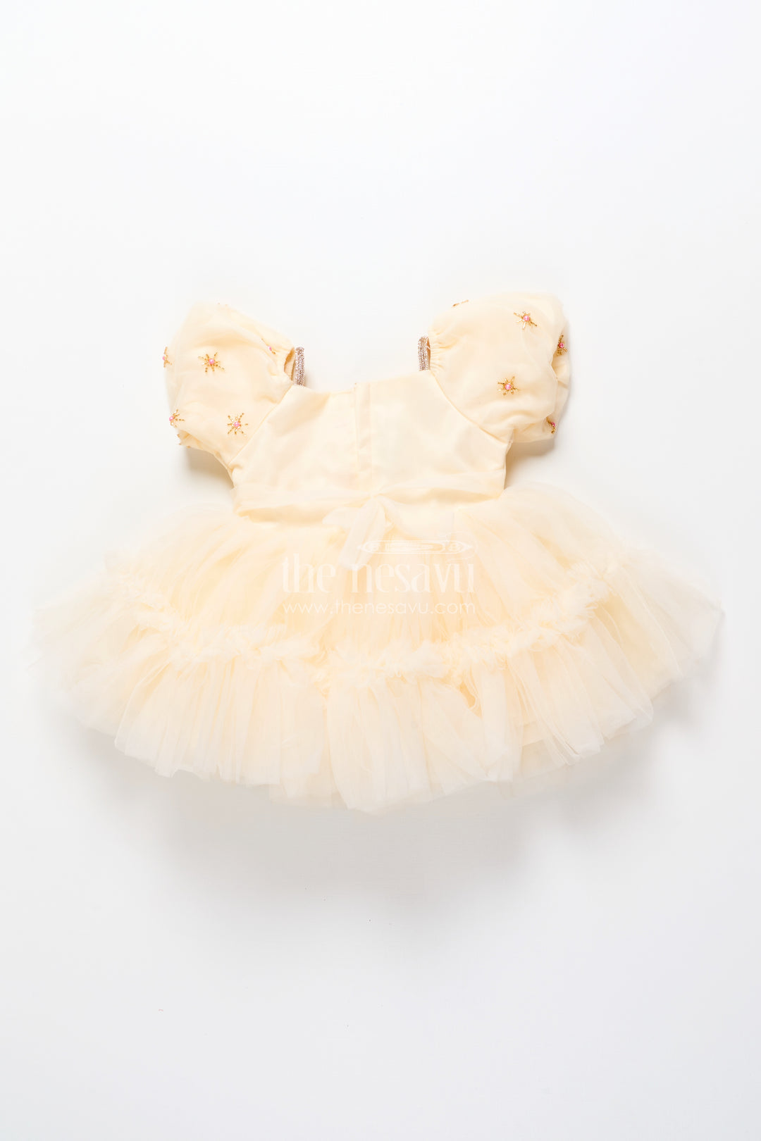 Baby girl frock with embroidered satin bodice for birthdays and milestone photos