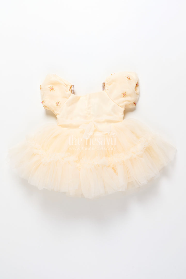 Baby girl frock with embroidered satin bodice for birthdays and milestone photos
