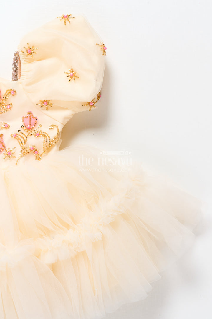 Baby girl frock with embroidered satin bodice for birthdays and milestone photos